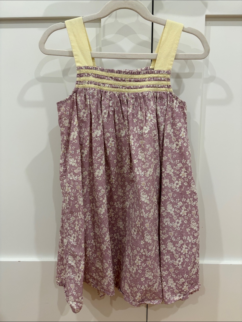 Girls Floral Mauve Sundress with Pale Yellow Straps